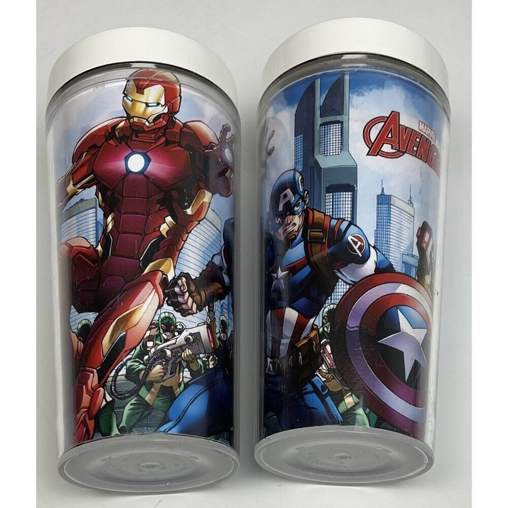 2 THERMOSERV Thermo Serv 16oz Insulated Marvel Avengers TUMBLERS Lids, No Straws
